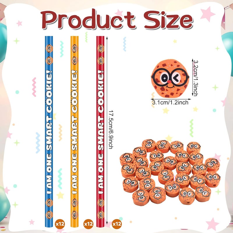 Epakh 36 Pcs Smart Cookie Pencil with Biscuit Erasers Cookie Topper Themed Pencils Cylinder Wood Pencils with Various Biscuit Element for Birthday Present Party Supplies Student Prize - Image 2